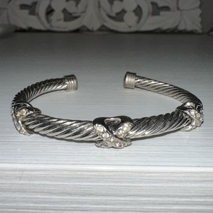 Rhodium Plated Silver adjustable open bangle with cubic Zirconia